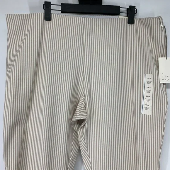 A New Day Pants High Rise Slim Fit Ankle Beige White Stripe NWT - Picture 3 of 12